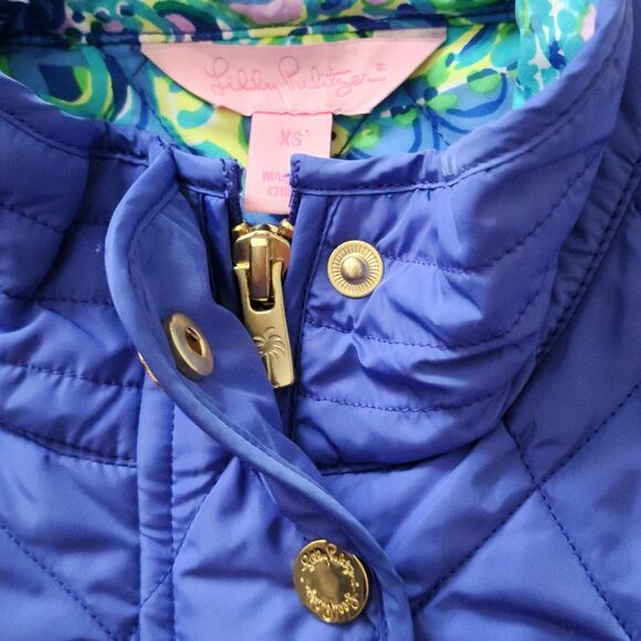 Lilly Pulitzer Womens Blake Quilted Barn Sleeveless Jacket Iris Blue Vest Sz XS - Picture 2 of 8
